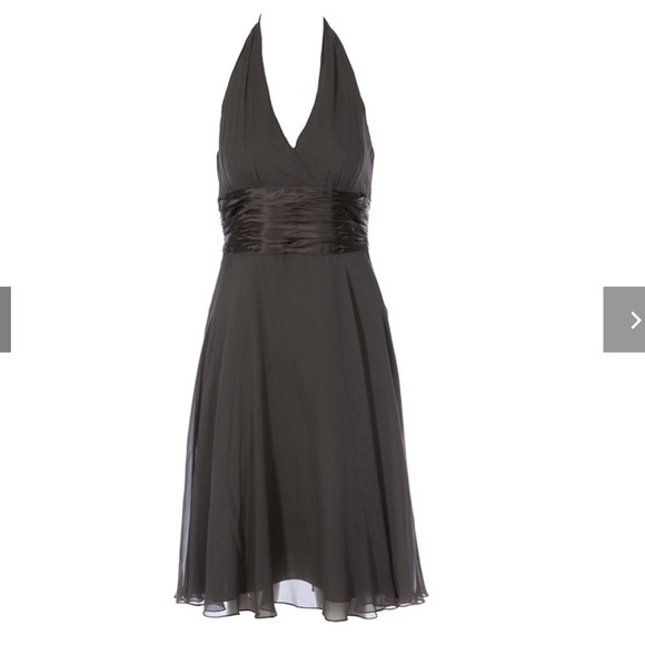 MAGGY LONDON Silk Grey Halter Neck Knee Length Formal Dress Size 8P - Picture 1 of 9